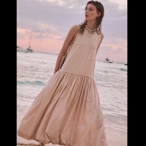 Elegant Beige Sleeveless Maxi Dress